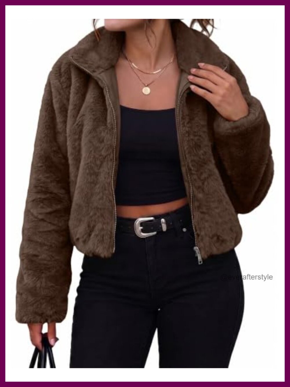 Faux Fur Cropped Jacket Women Zip Lapel Collar Winter Coat